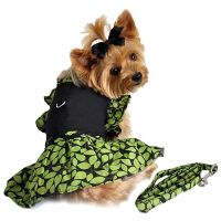 Green Leaf Garden Party Dog Harness Dress with Leash